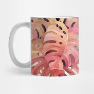 Monstera Love in Magenta and Coral - oil painting Mug